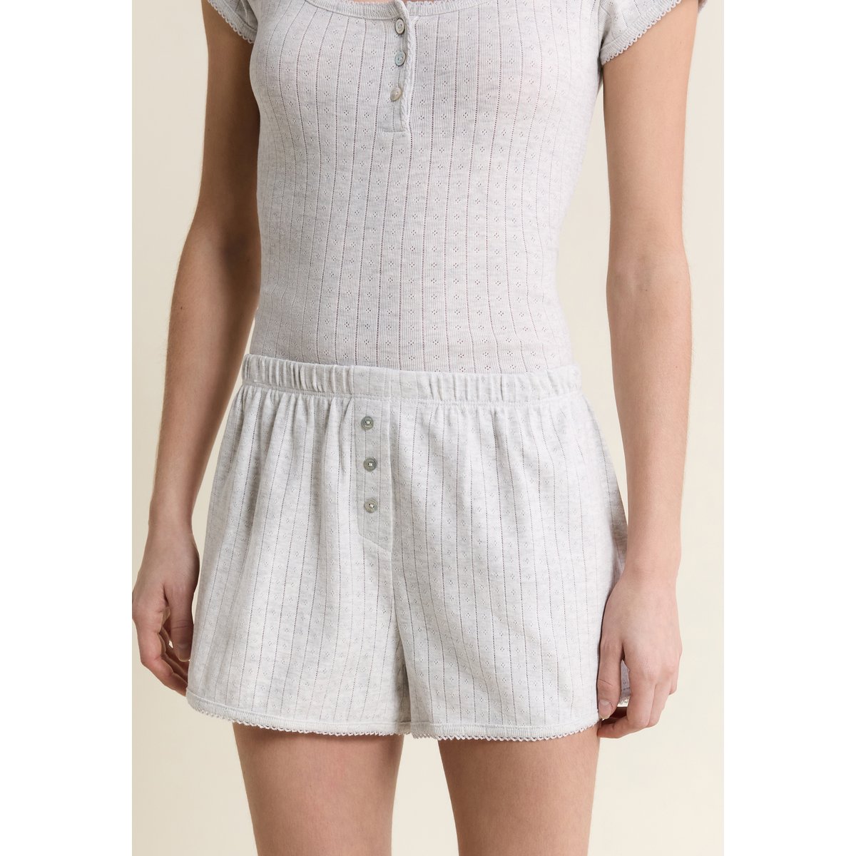 Short de pyjama en coton pointelle KATELL gris, ETAM