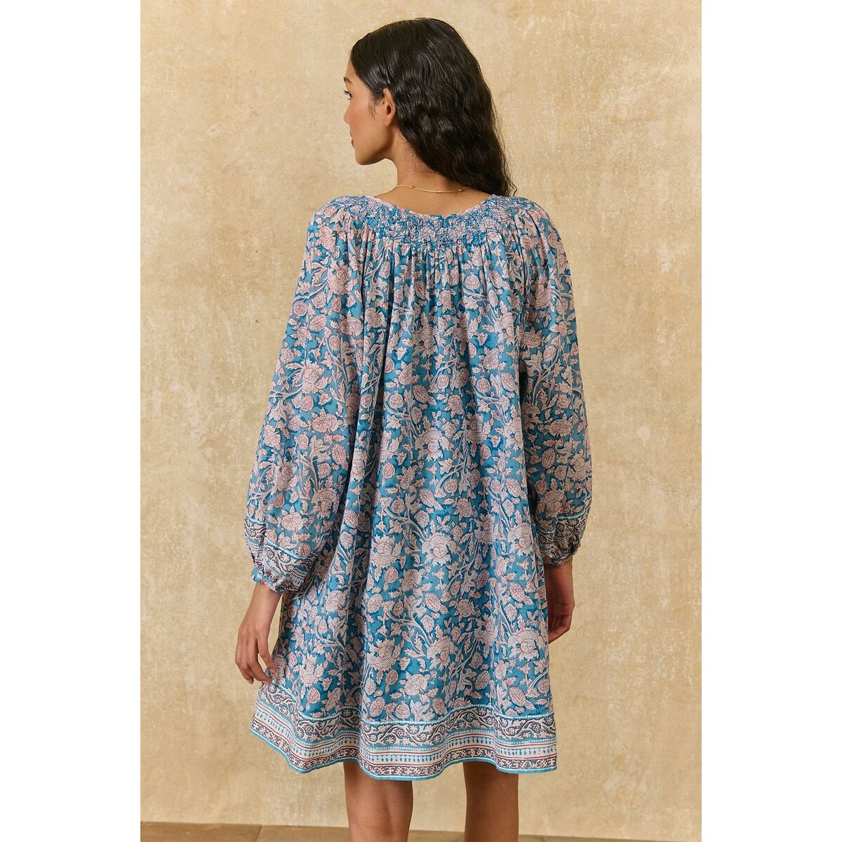 Robe courte à manches longues imprimé floral, JANICE imprimé bleu, LOUISE MISHA