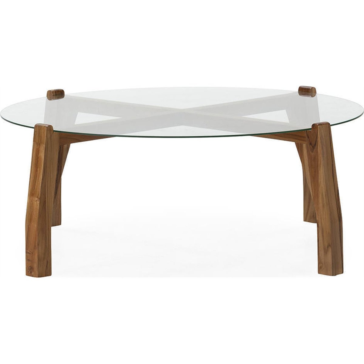Table à café ronde en teck et verre naturel, RECOLLECTION