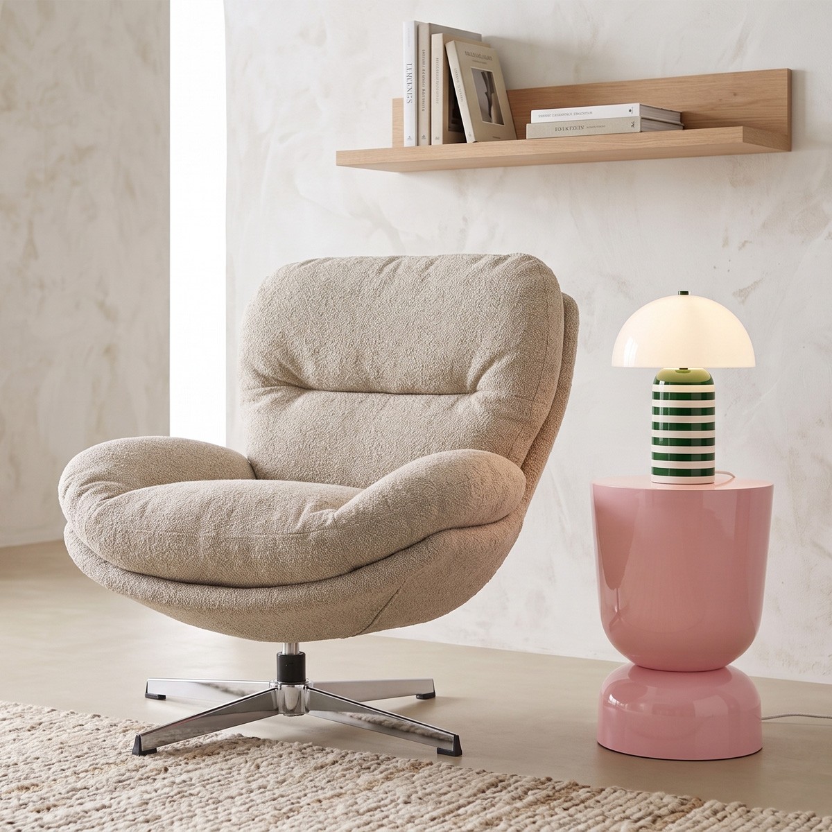 Fauteuil pivotant en tissu bouclé et piètement chromé - OLI taupe, HOMIFAB