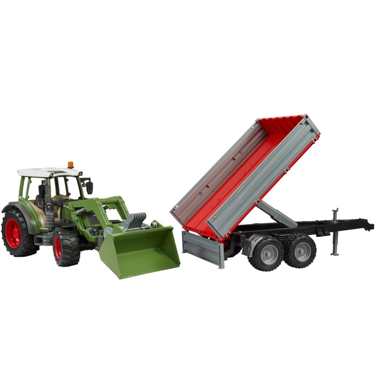 Fendt Vario 211 avec chargeur frontal et remorque à ridelle vert, BRUDER