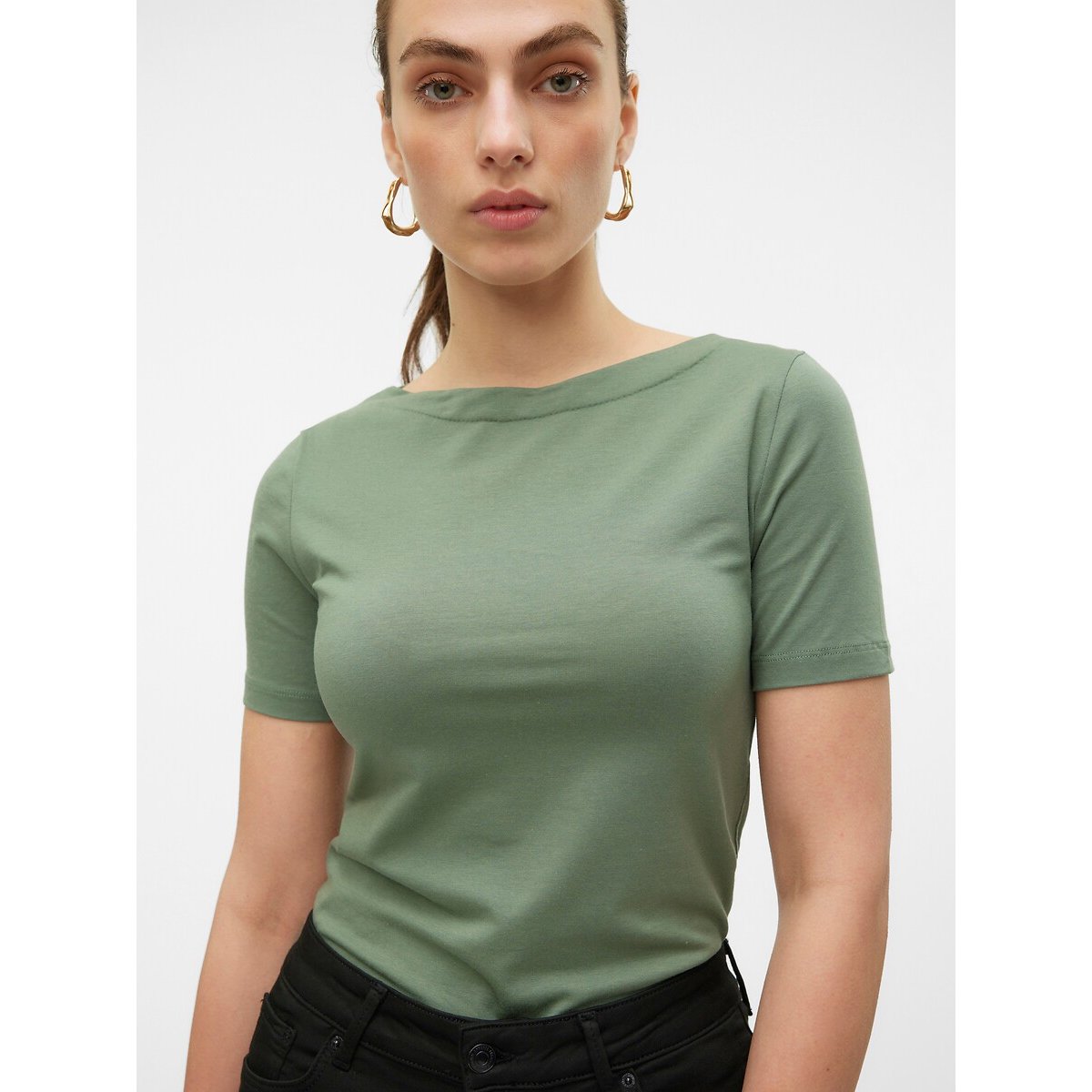 Camiseta cuello barco, manga corta verde, VERO MODA