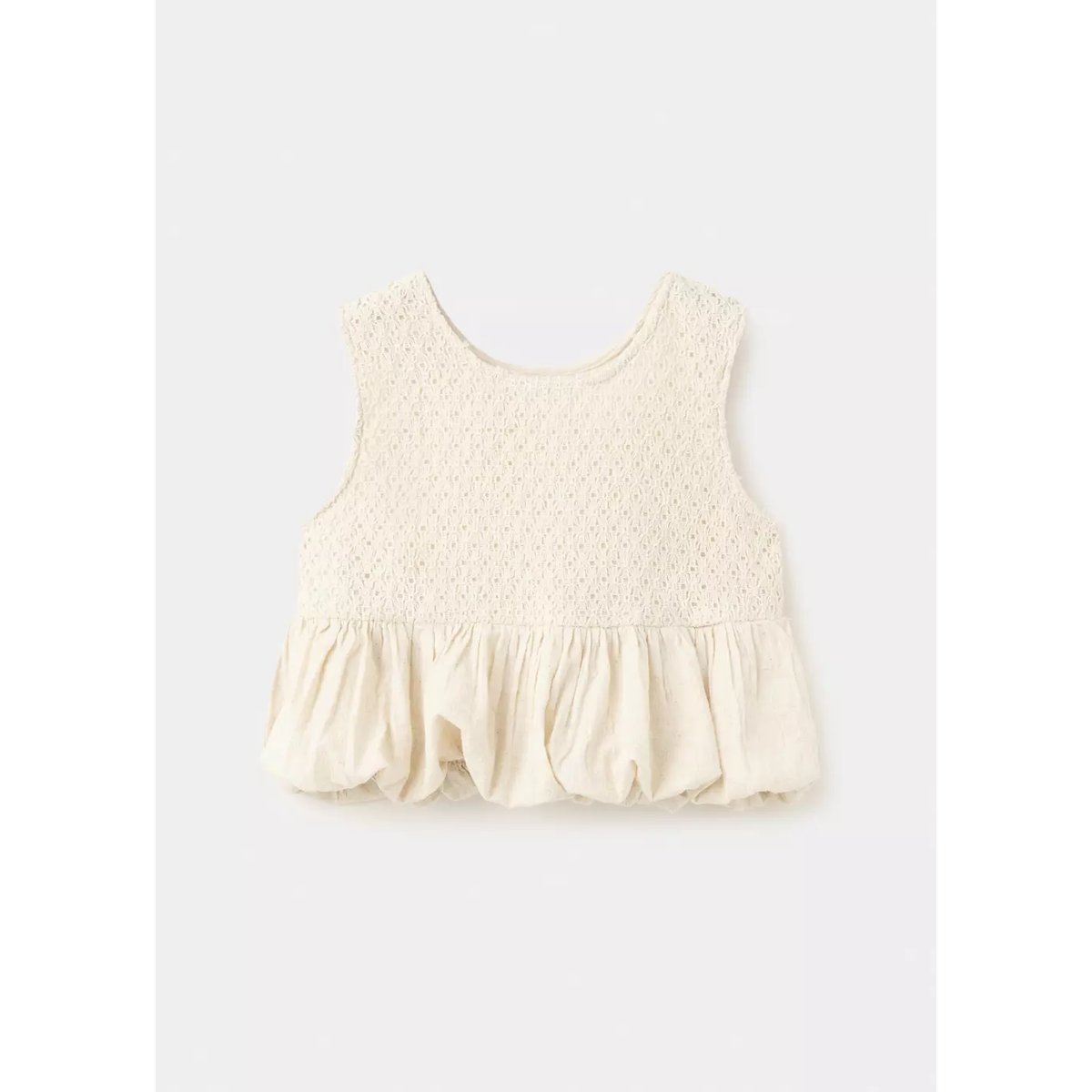 Blouse en crochet à bas bouffant écru, MANGO KIDS