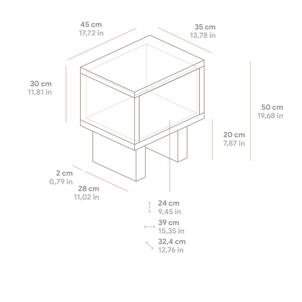 Table de chevet 45 x 50 cm verni BESALÚ bois clair, NAAN FURNITURE