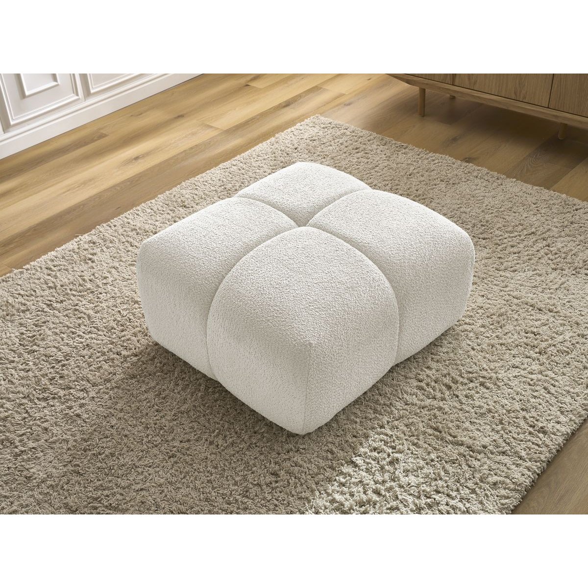 Pouf tissu texturé, CRISTINA blanc, BOBOCHIC