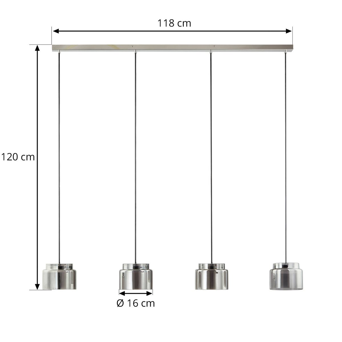 Suspension en verre design, Diano gris fumé, chrome, LUCANDE