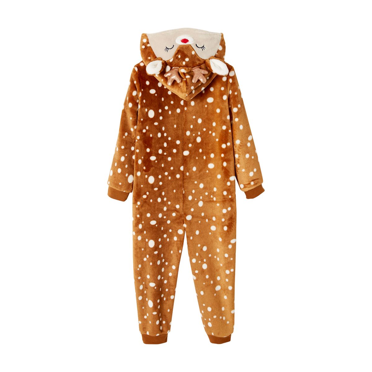 Surpyjama "Renne de Noël" effet peluche marron imprimé, VERTBAUDET