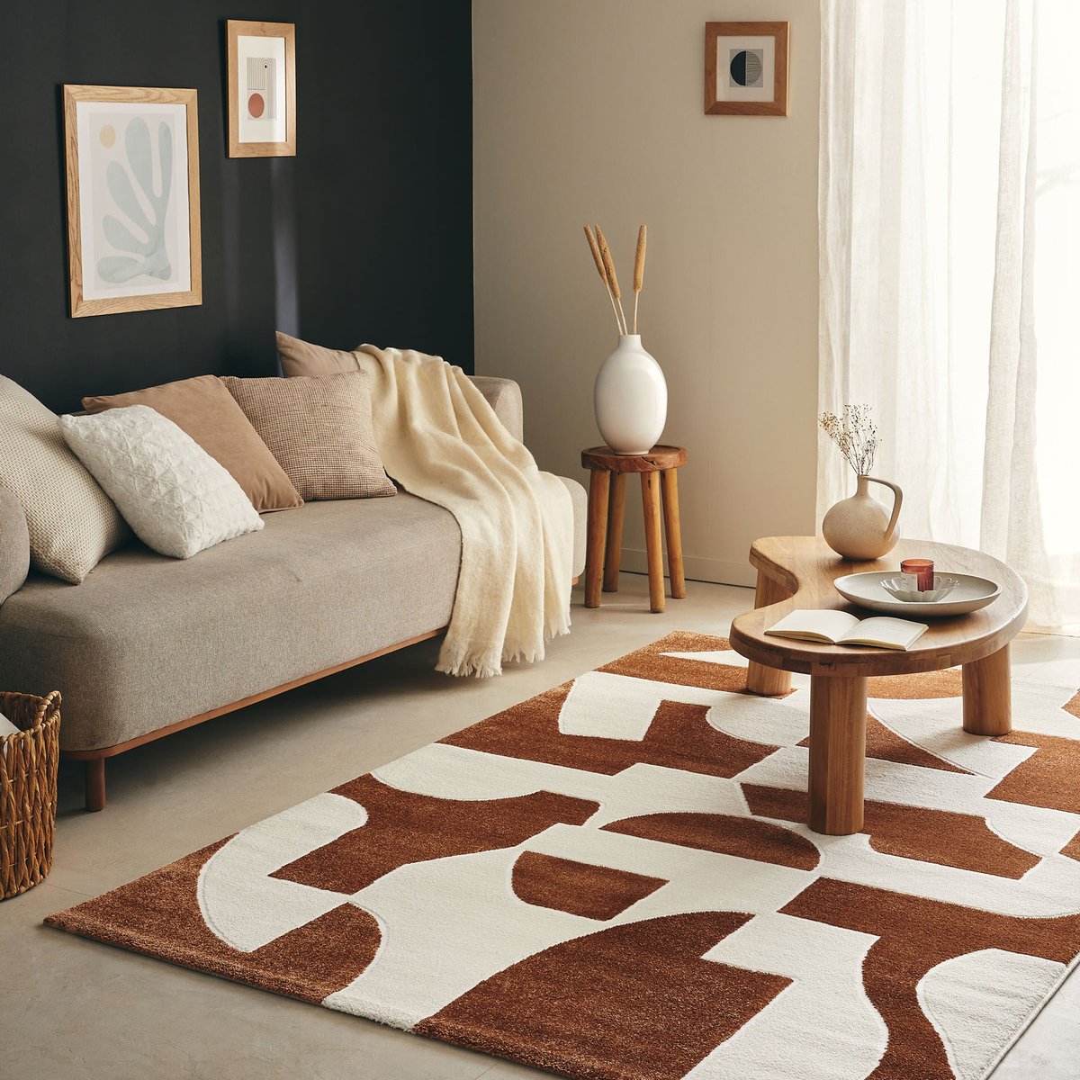 Tapis de salon motifs abstraits MEMPHIS marron, NAZAR RUGS