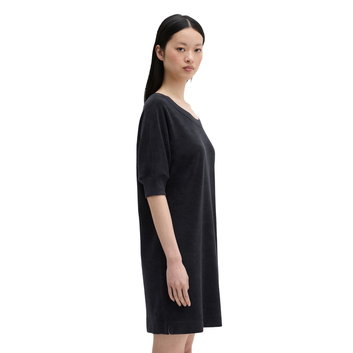 Robe en éponge loose en mélange de coton organique bleu foncé, MARC O'POLO