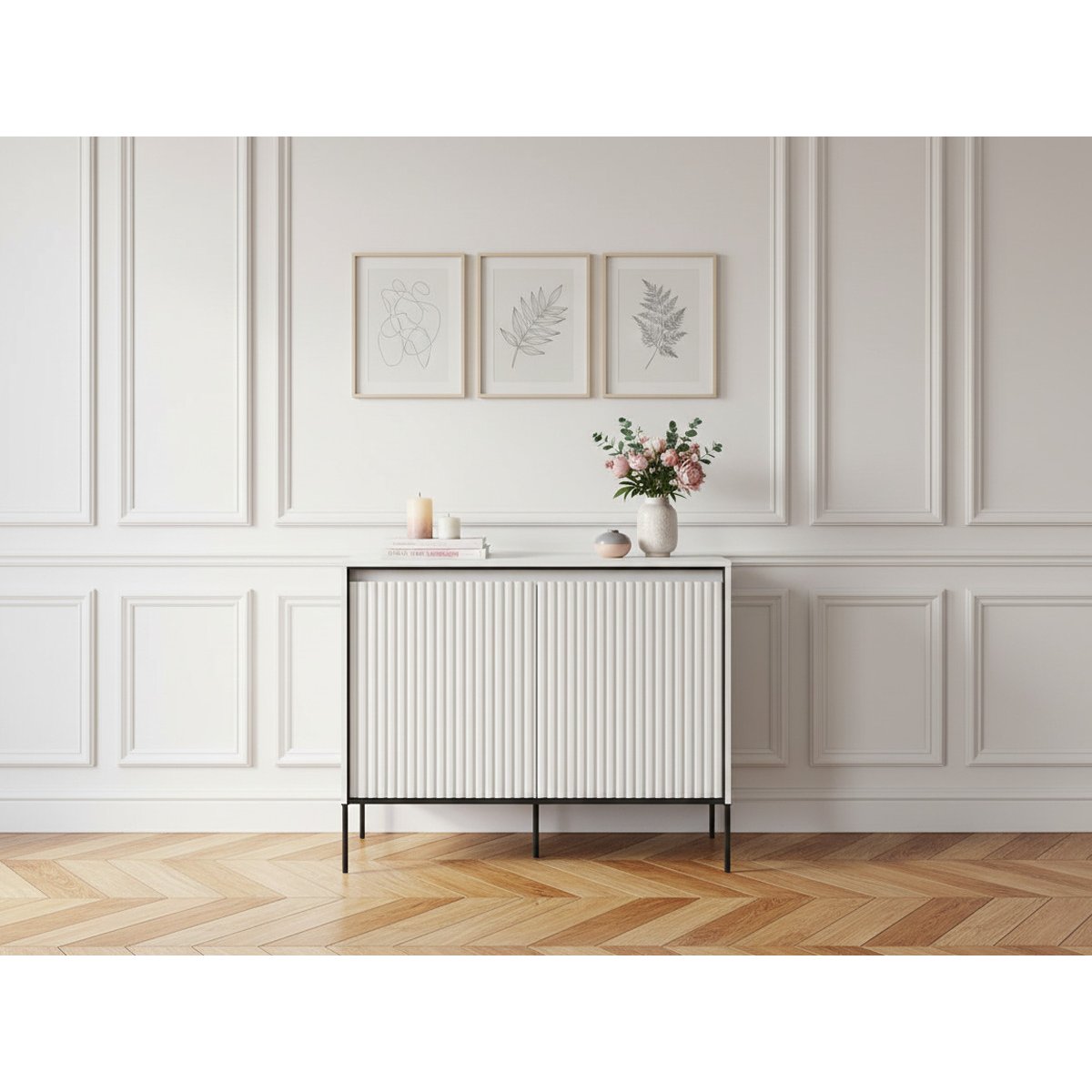 Buffet bas en panneaux de particules 2 portes 98 cm, LENARA blanc, BOBOCHIC