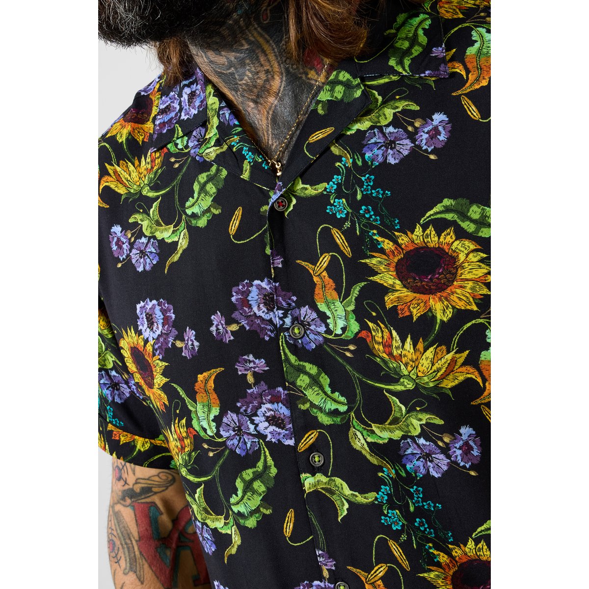 Chemise à manches courtes imprimé tournesol noir, JOE BROWNS