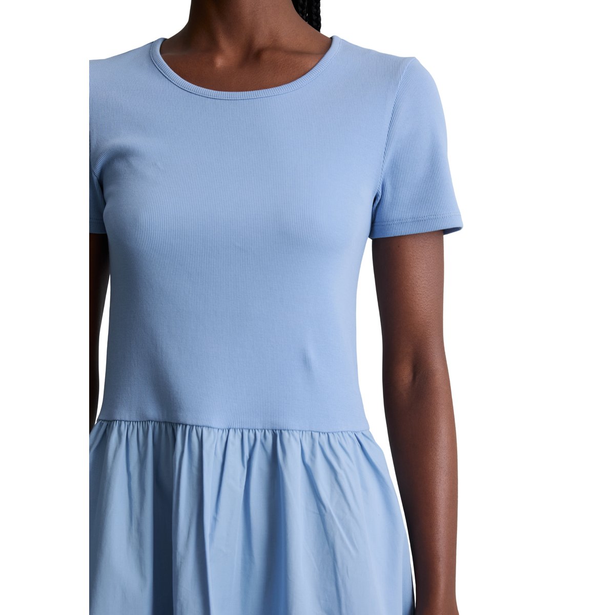 Robe en jersey flare avec jupe en popeline de coton bleu moyen, MARC O’POLO DENIM