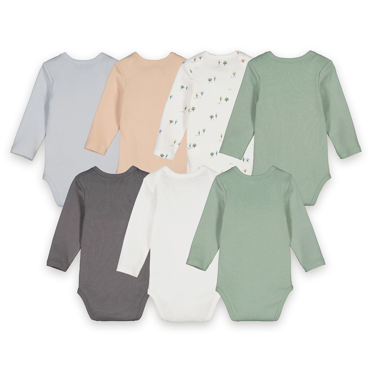 Lot de 7 bodies manches longues imprimés assortis, LA REDOUTE COLLECTIONS