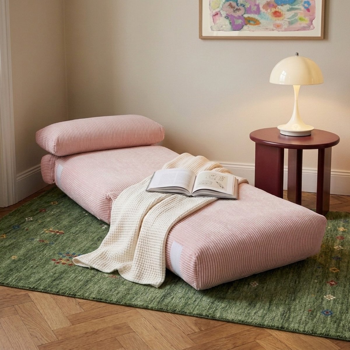 Fauteuil convertible compressé velours NYX rose, BAÏTA