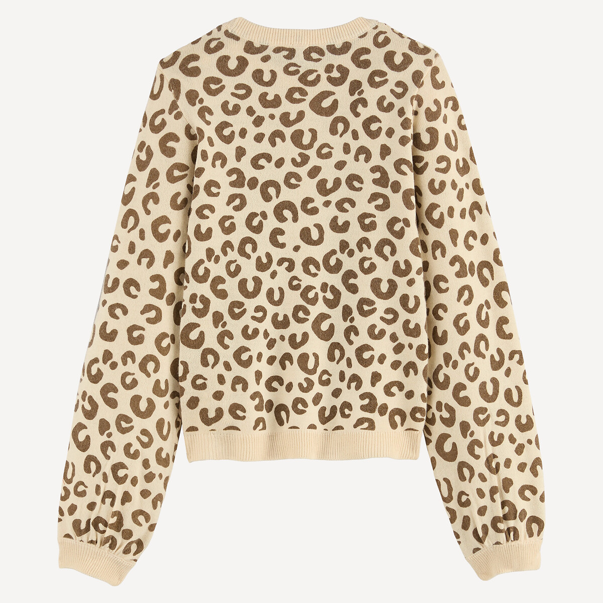 Pull col rond, en fine maille, motif animalier ou floral imprimé léopard, LA REDOUTE COLLECTIONS