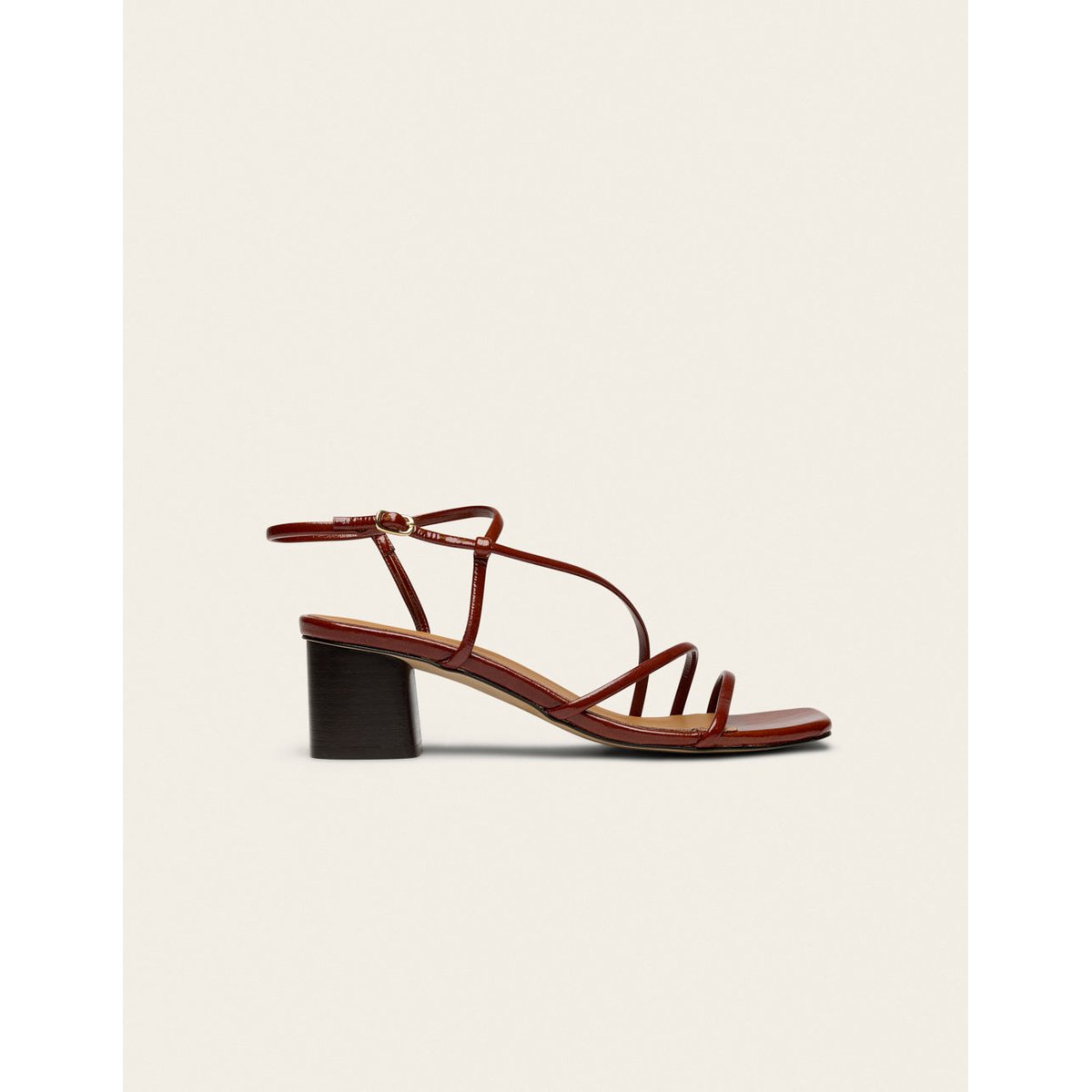 Sandales à talons COLA cuir plissé verni marron, ODAJE