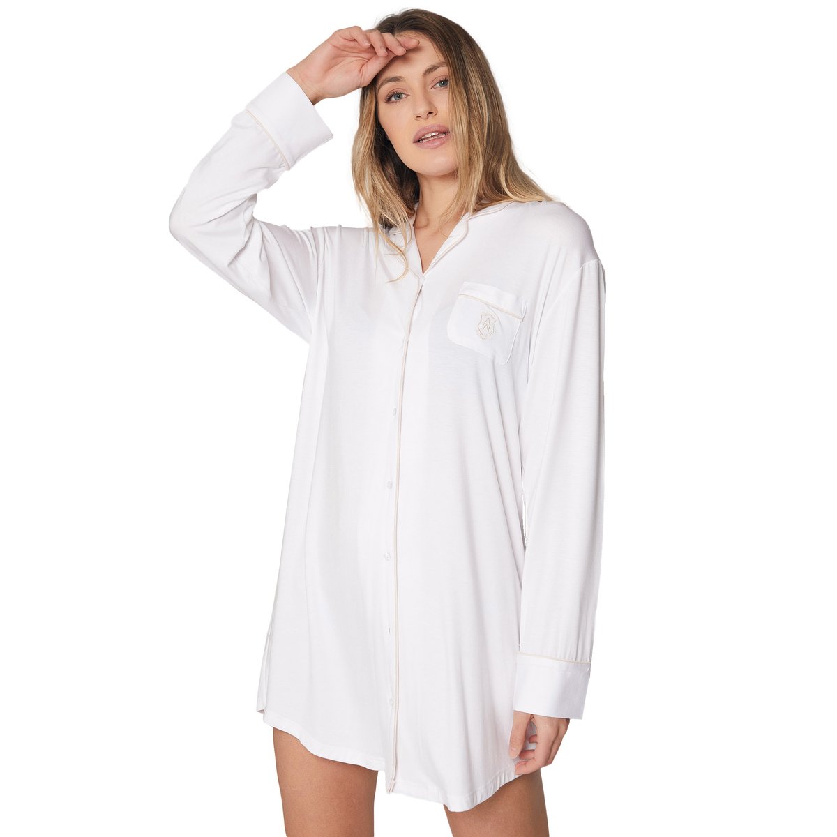 Chemise de nuit manches longues Night Soft blanc, ADMAS