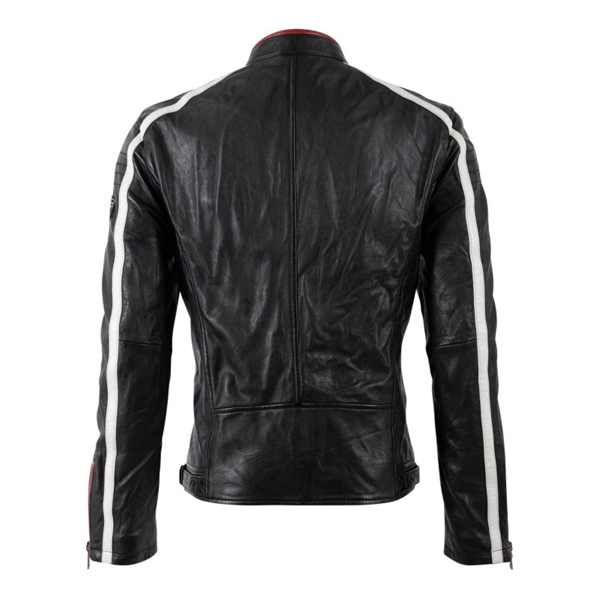 Blouson en cuir de mouton noir uni avec une coupe droite et un col rond noir, GIPSY
