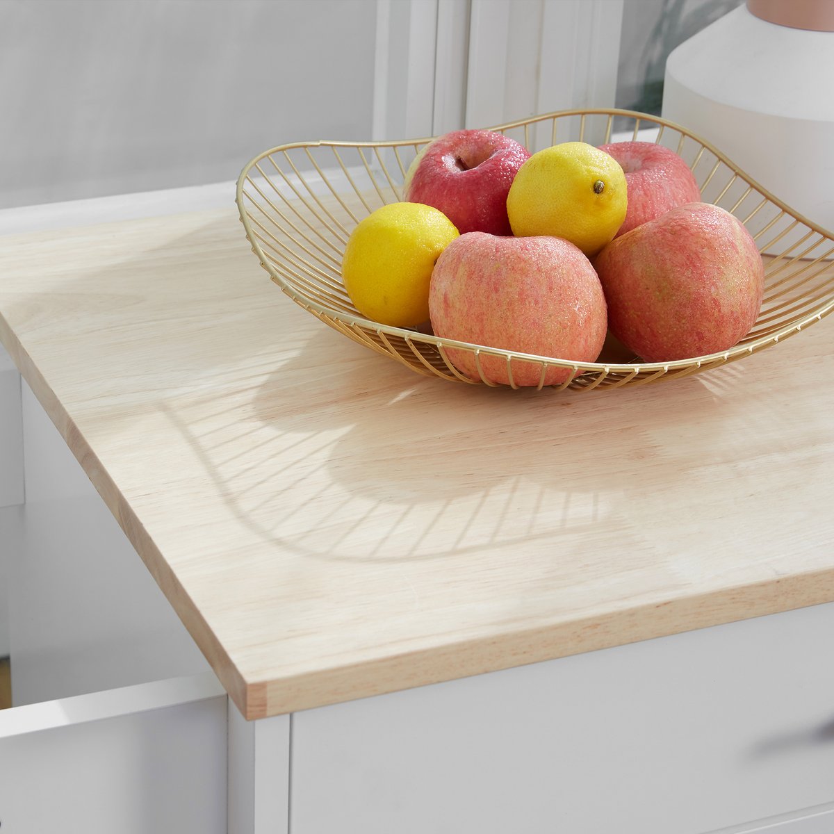Îlot de cuisine MDF Blanc blanc et bois naturel, HOMCOM