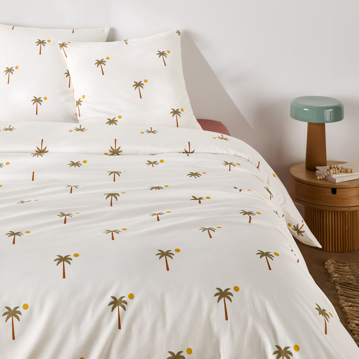 Parure de lit 30% coton recyclé, taie carrée, imprimé palmiers, PARADELA imprimé palmiers, LA REDOUTE INTERIEURS