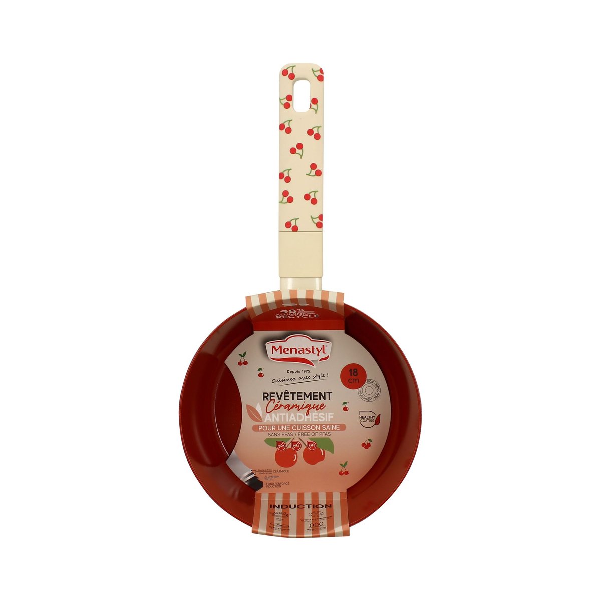 Casserole 18cm en aluminium, CERISE beige-rouge, MENASTYL