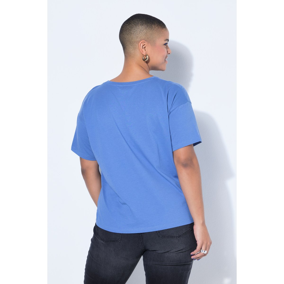 T-shirt oversize avec des ronds en tissu bleu pigeon, STUDIO UNTOLD