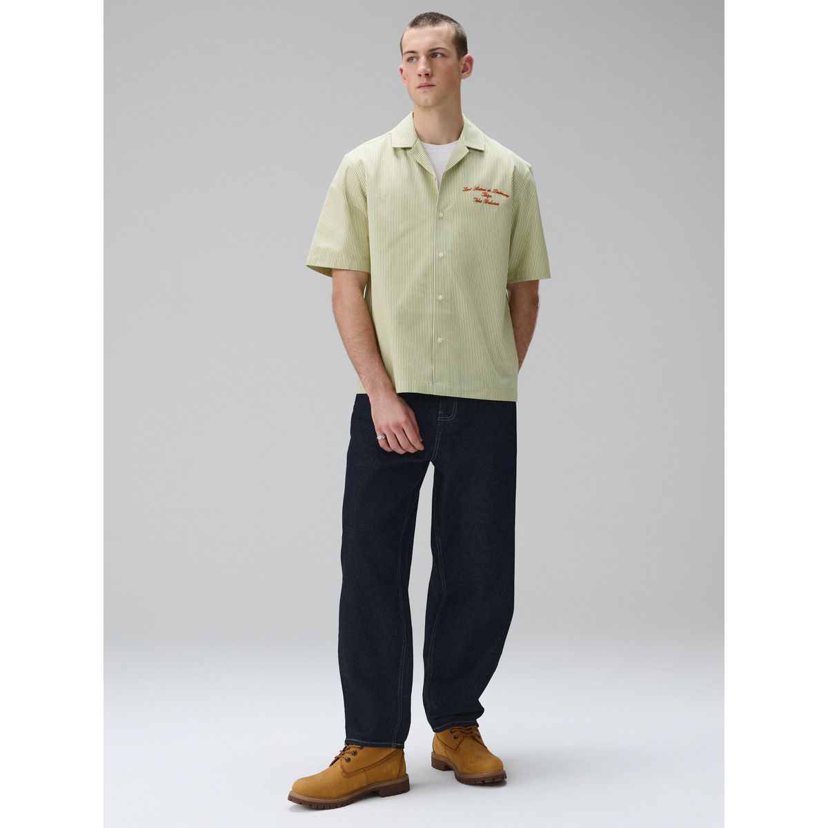 Chemise brodée à manches courtes et rayures vert, NEXT