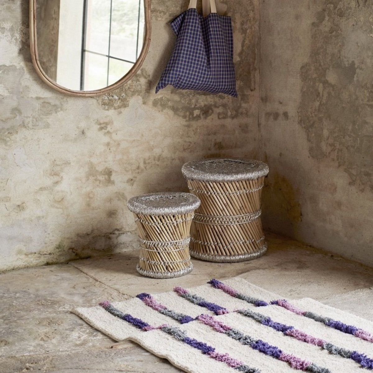 Tapis rayé tufté coton mauve, MADAM STOLTZ
