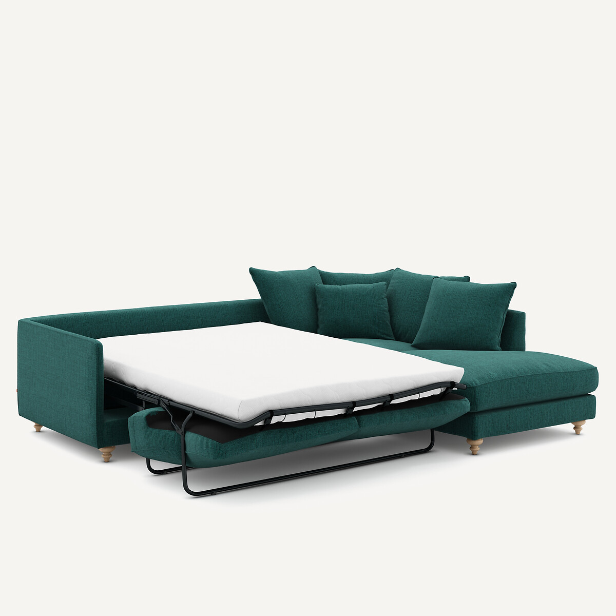 Canapé d'angle convertible, en toile jaspée, LAZARE vert de minuit, AM.PM