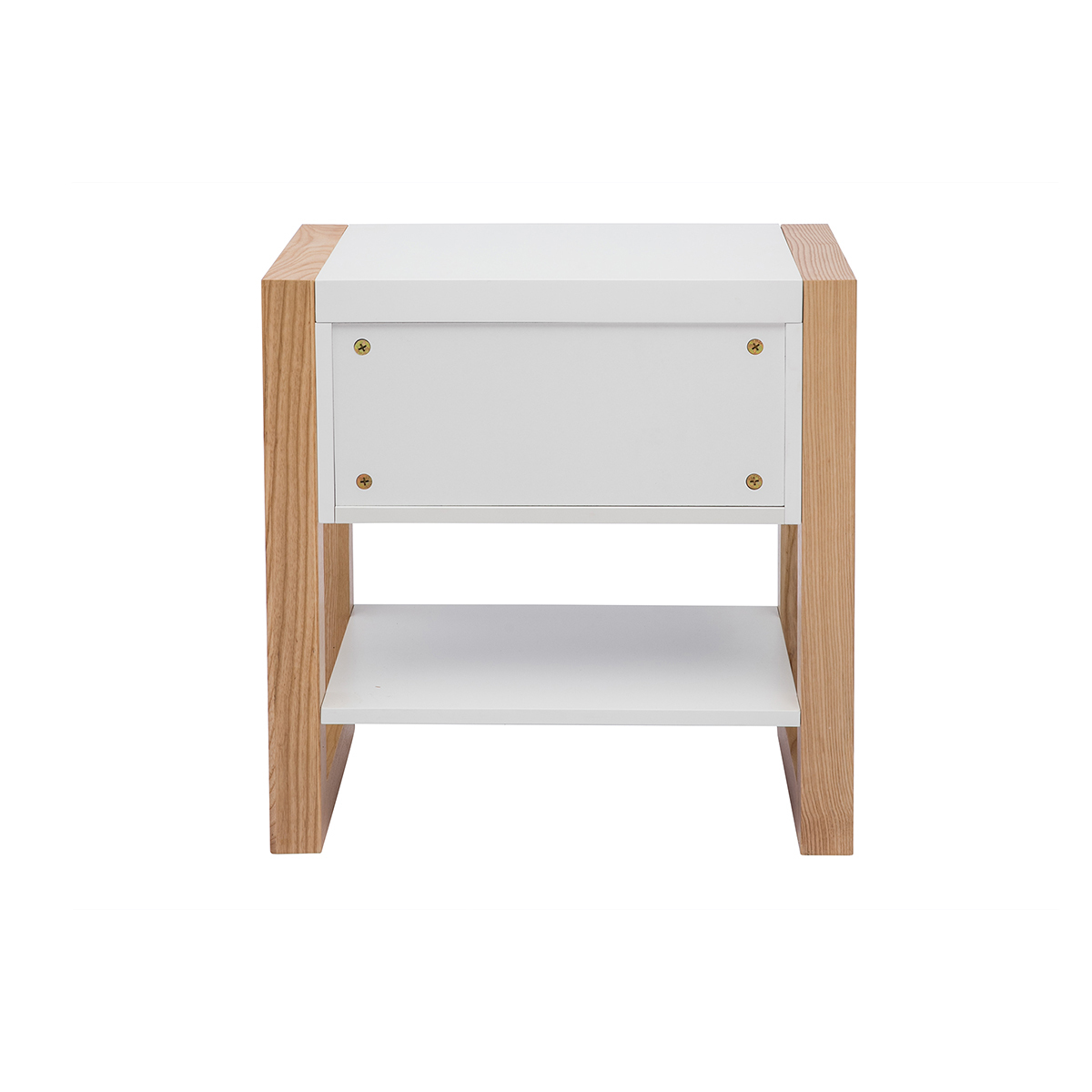 Table de chevet blanc et bois clair frêne massif ARMEL blanc, MILIBOO