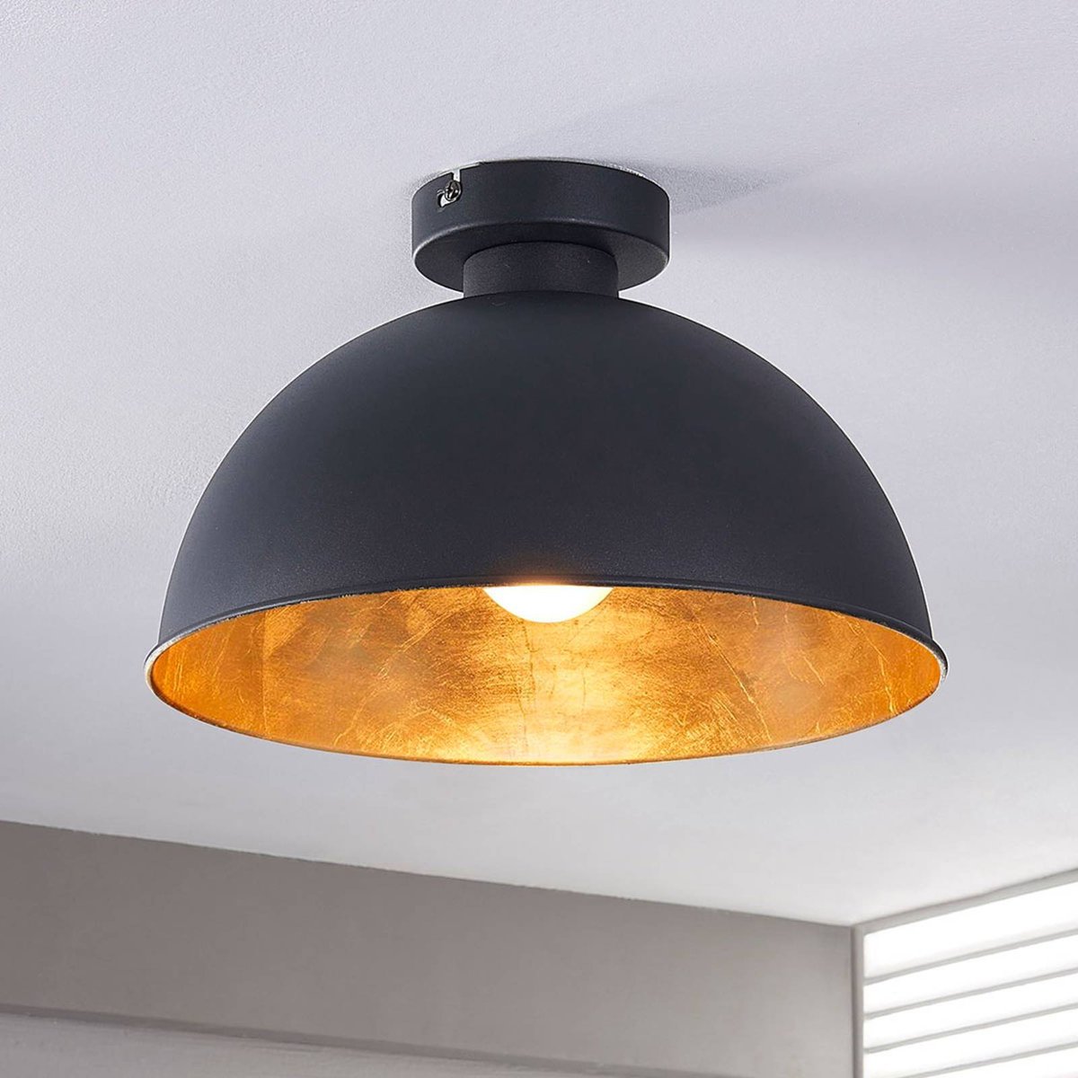 Plafonnier en métal moderne, Lya noir, or mat, LINDBY