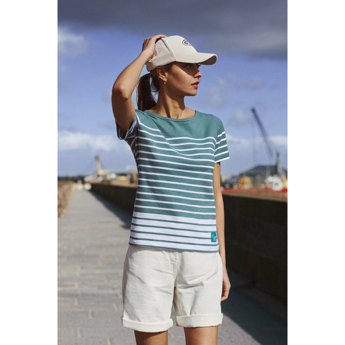 Marinière dos V - coton léger silver pine / blanc, ARMOR-LUX