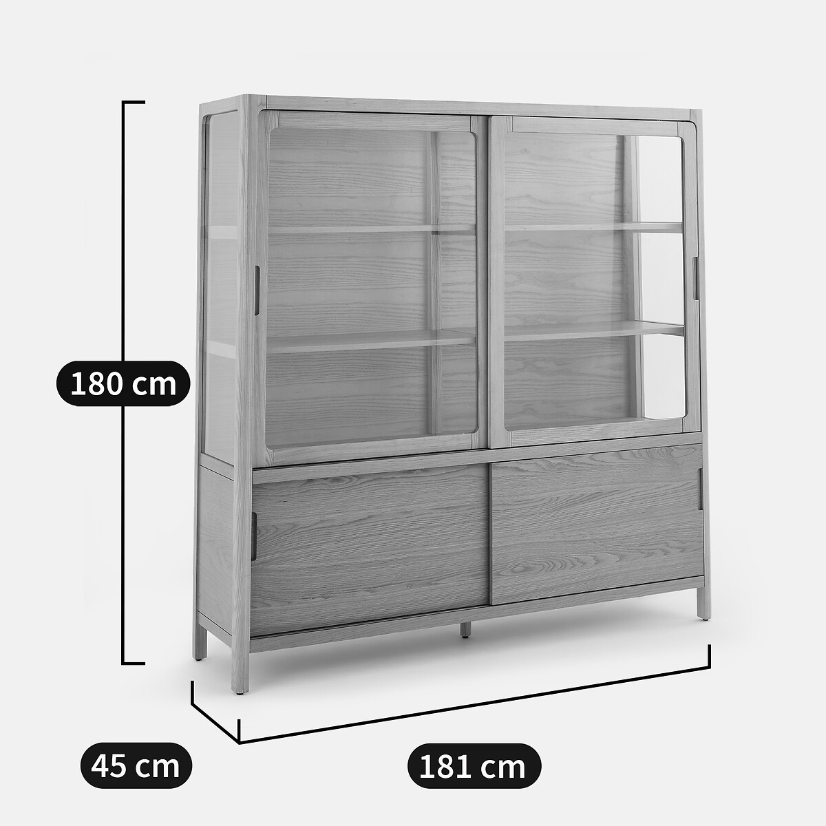 Vitrine en frêne massif et placage chêne, 4 portes, hauteur 180 cm, Tress coloris chêne, LA REDOUTE INTERIEURS