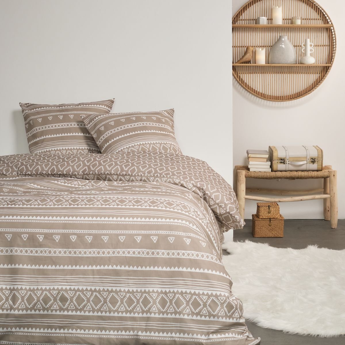 Parure de lit imprimé Ethnique coton FLANELLE beige, TODAY