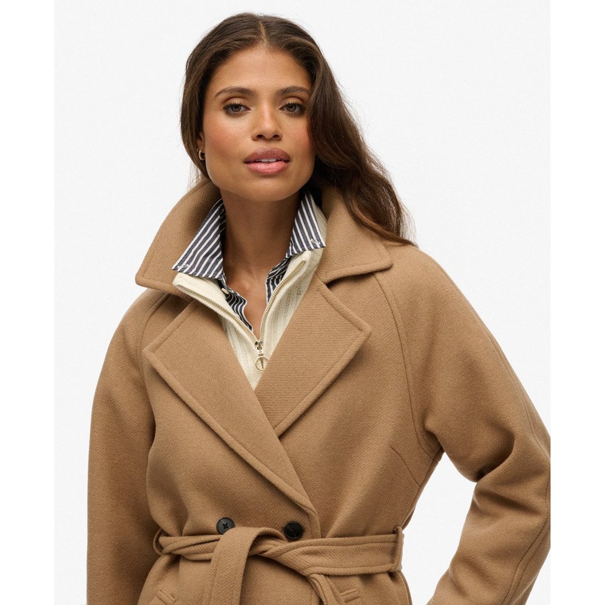 Manteau Long Mélange de Laine Décontracté brun café glacé, SUPERDRY