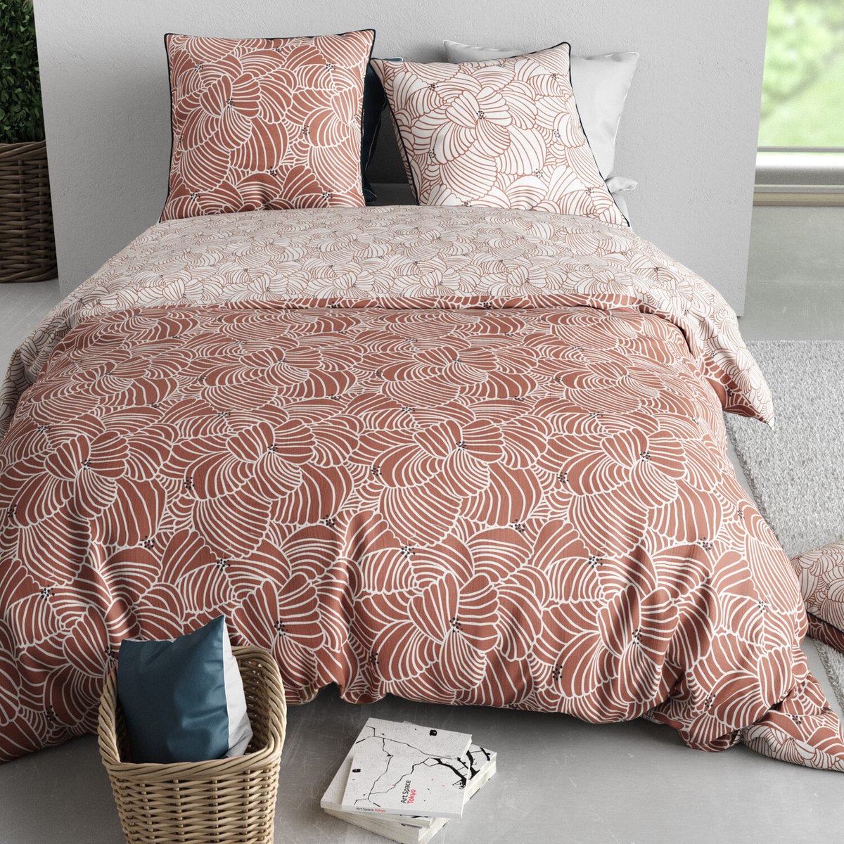 Parure housse de couette en coton imprimée, Mimosa blanc, C DESIGN HOME TEXTILE