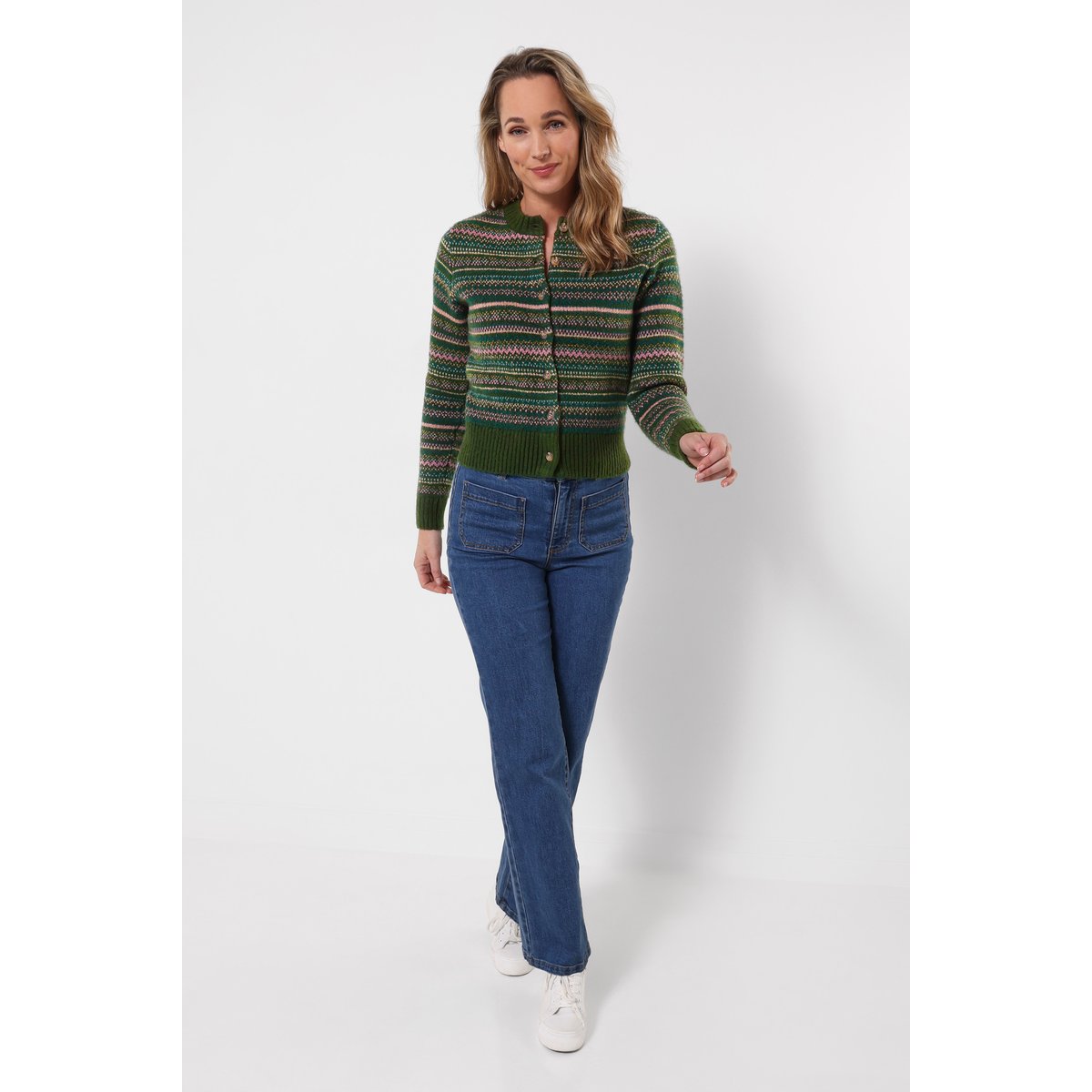 Cardigan Fair Isle Jours Douillets vert, JOE BROWNS