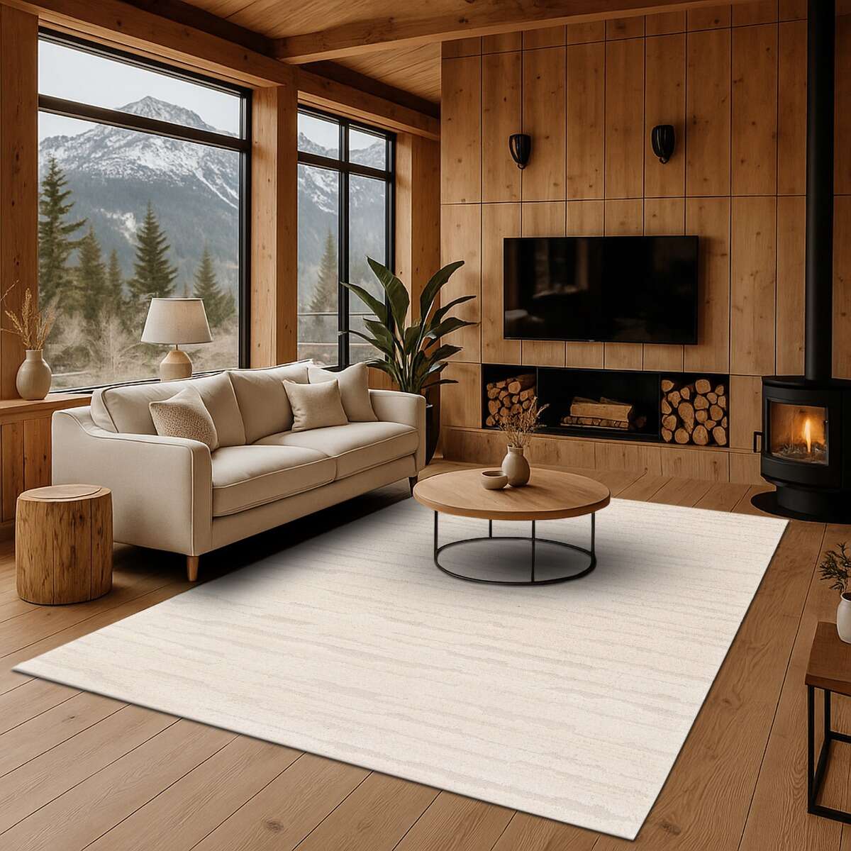 Tapis doux à relief moderne DESIGN DOUCEUR crème, THE DECO FACTORY