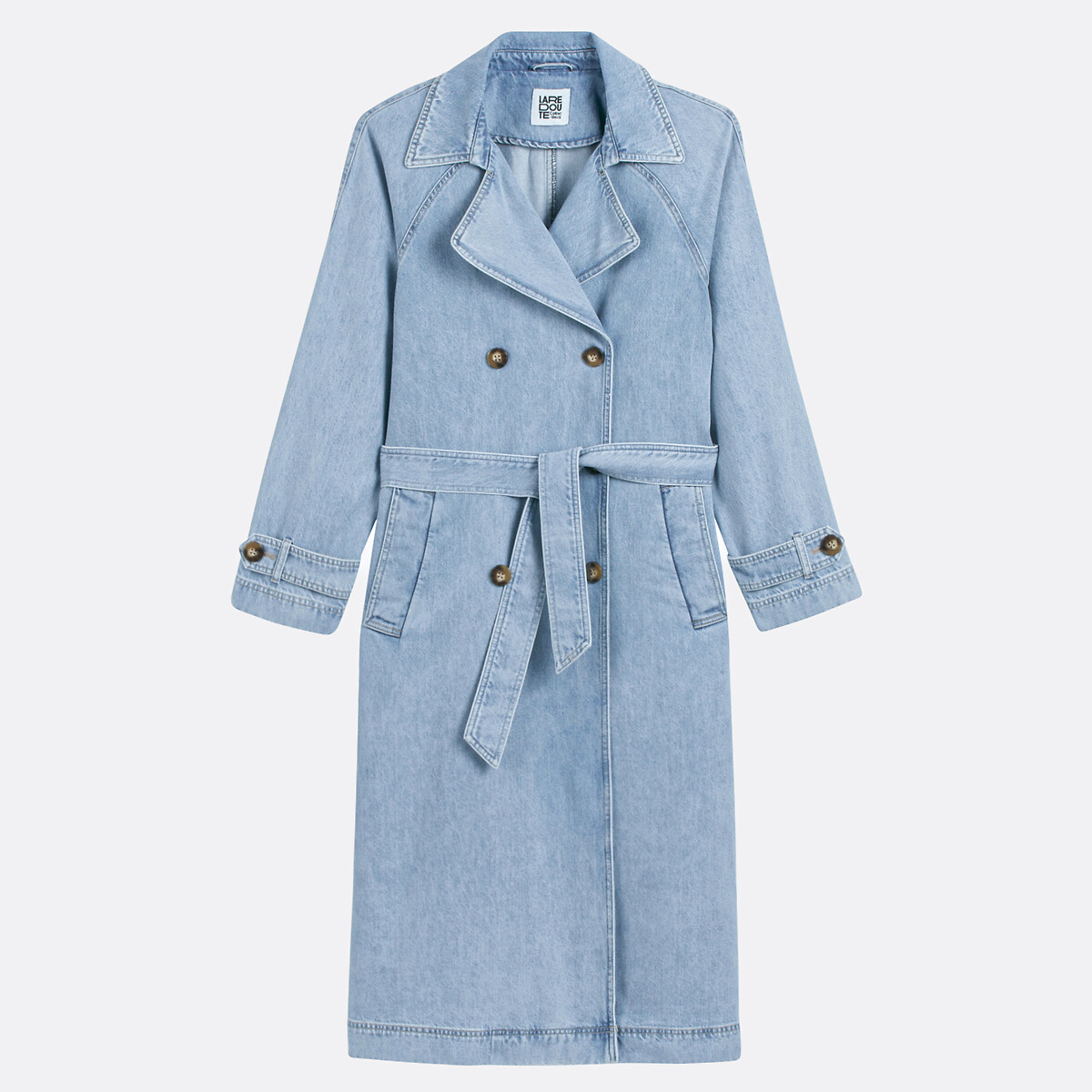 Soft Denim Trench Coat with Button Fastening bleached, LA REDOUTE COLLECTIONS