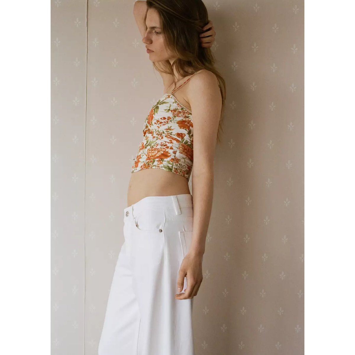 Top drapé à fleurs orange, MANGO