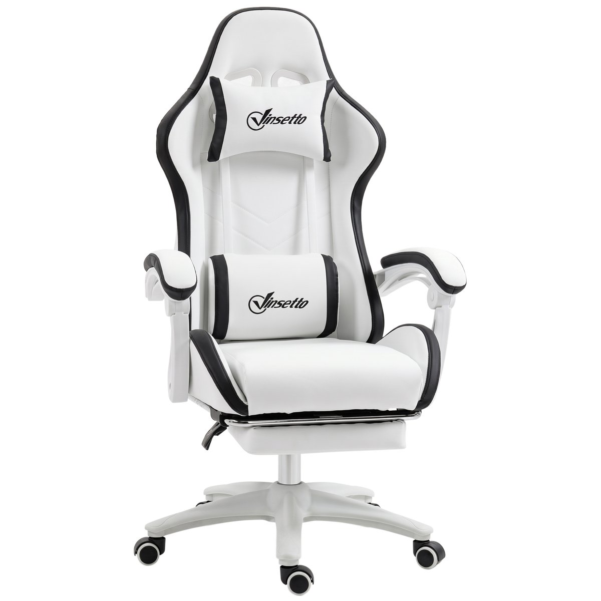 Fauteuil gaming Revêtement synthétique Noir noir et blanc, HOMCOM
