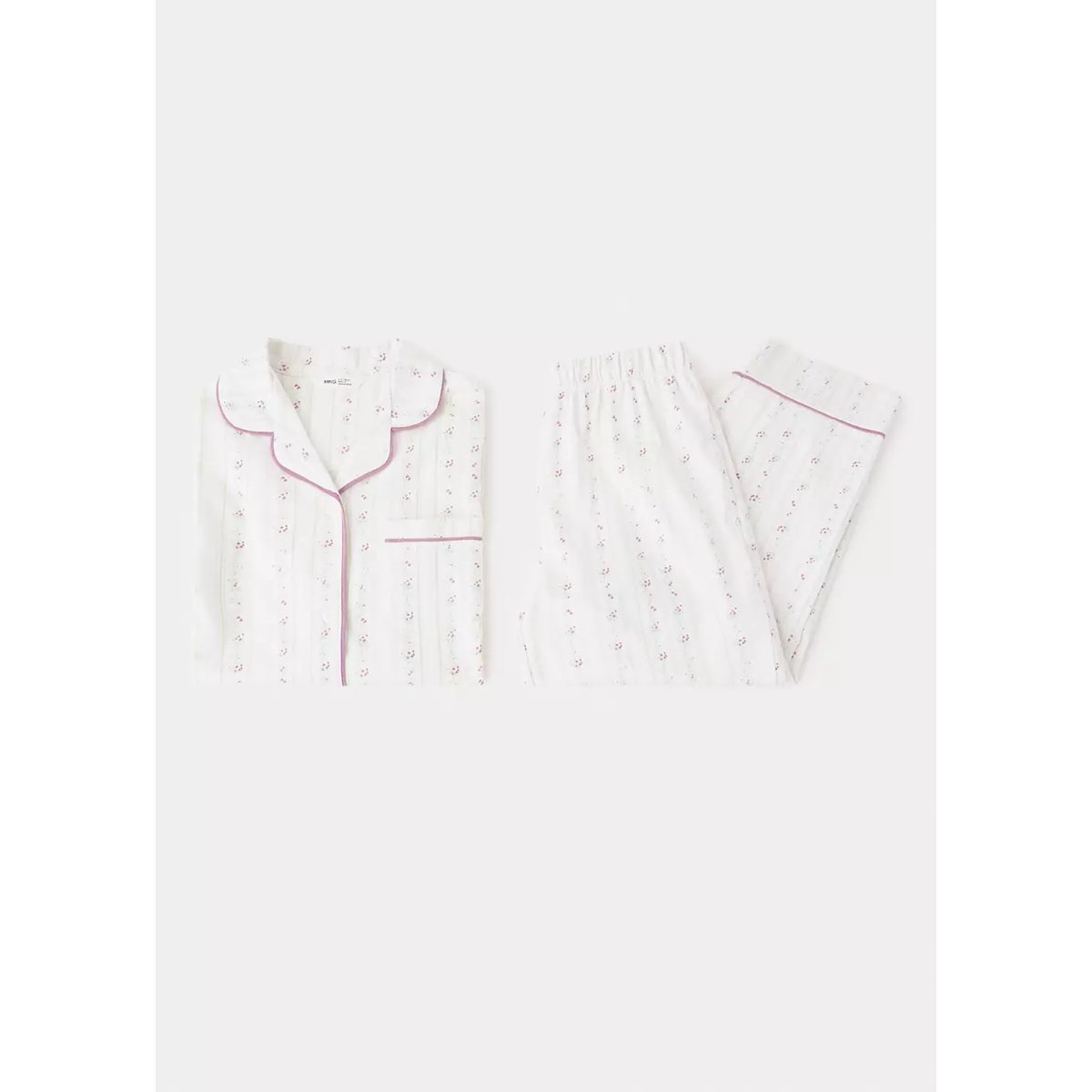 Pyjama complet imprimé à fleurs blanc cassé, MANGO KIDS