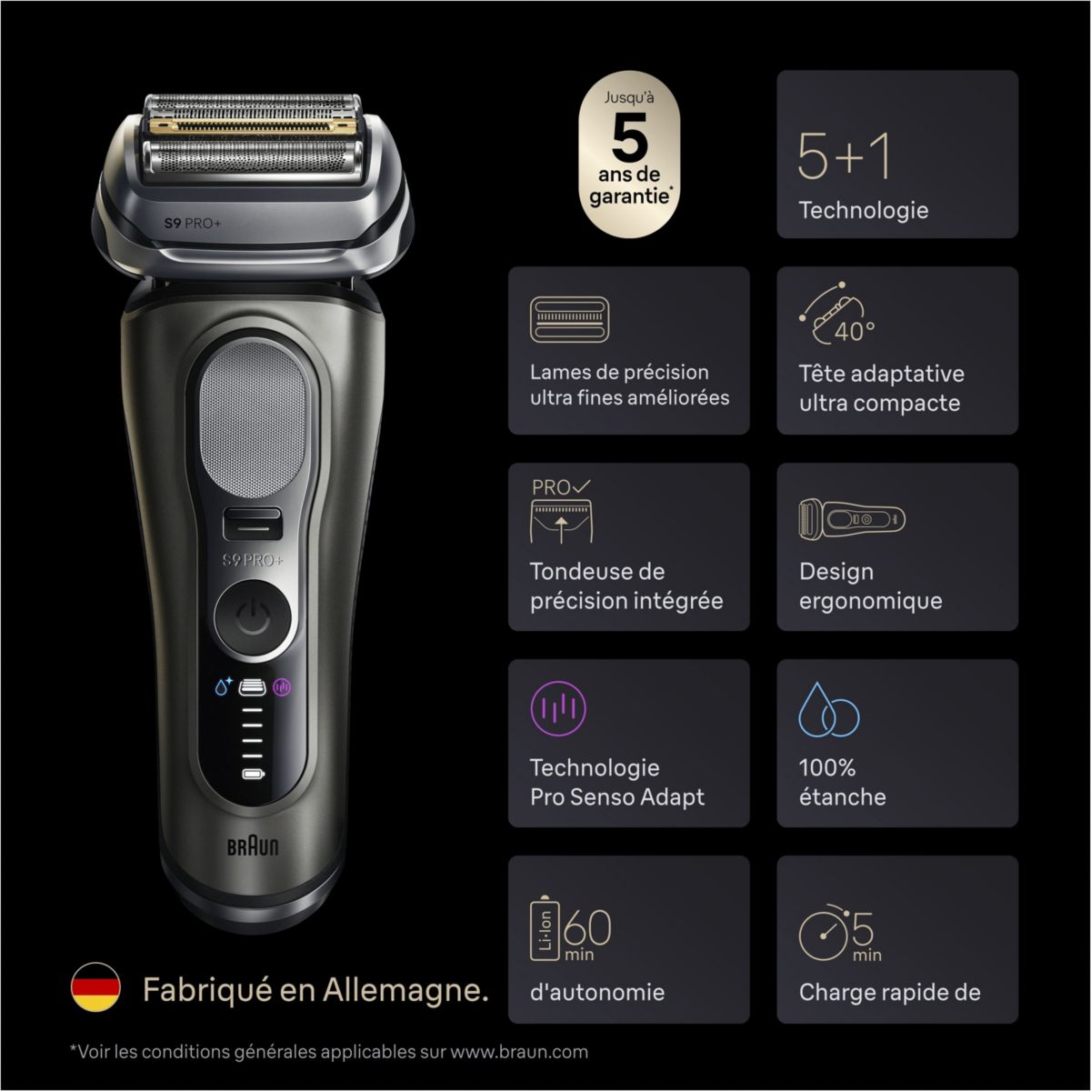 Rasoir électrique Series 9 9675cc Clean&Charge couleur unique, BRAUN