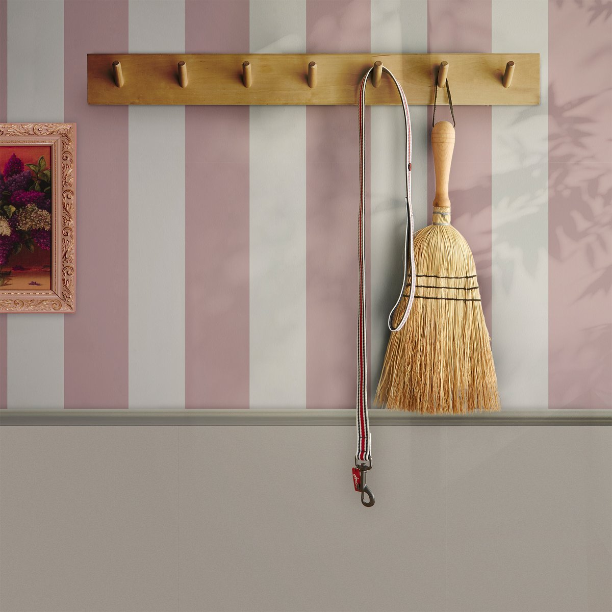 Papier peint Grandes rayures vanille-fraise rose, JOULES