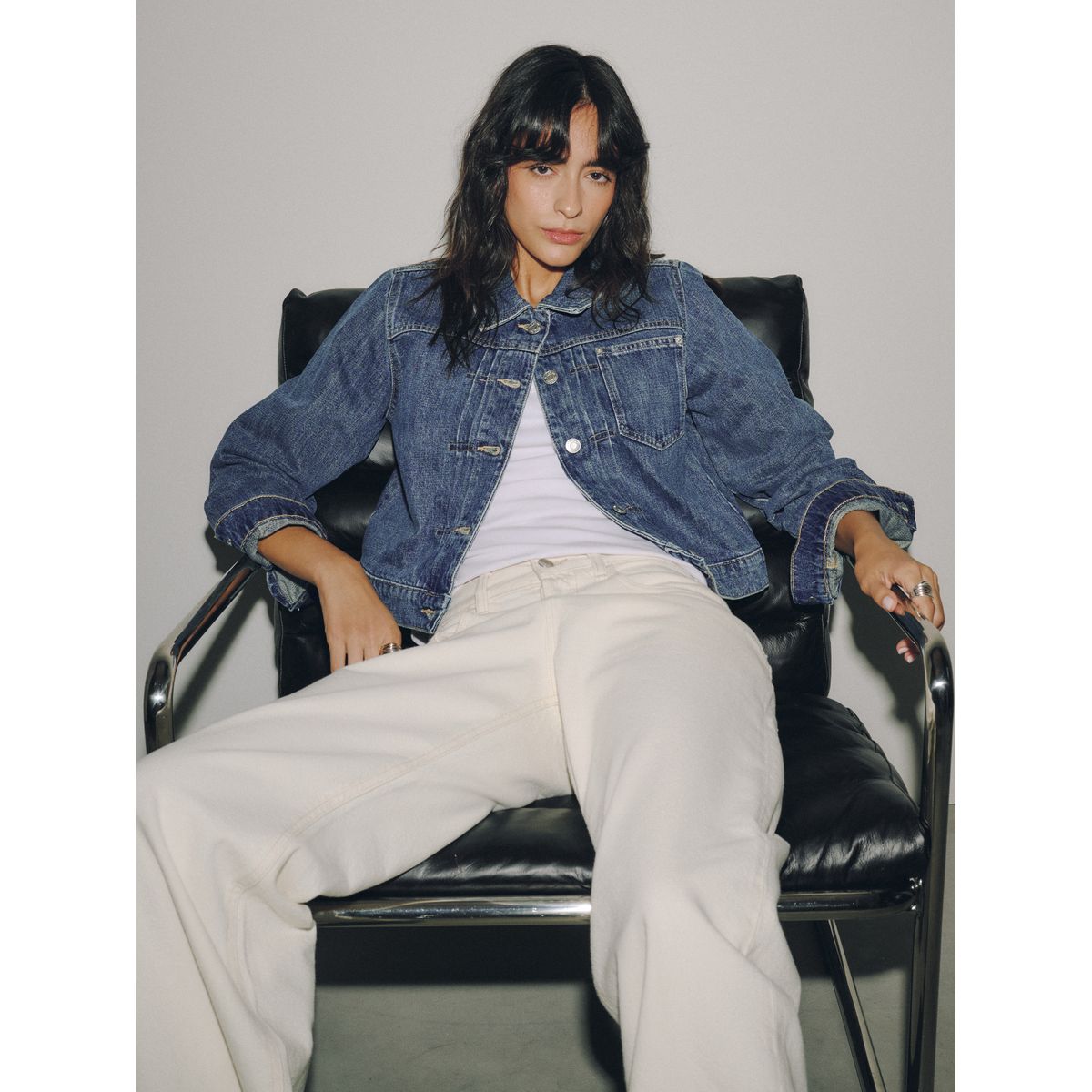 Veste style camionneur plissée en jean bleu foncé, NEXT