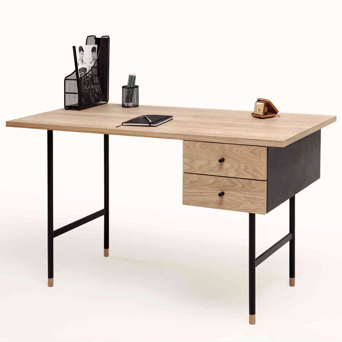 Bureau 2 tiroirs bois naturel, TERRE DE NUIT