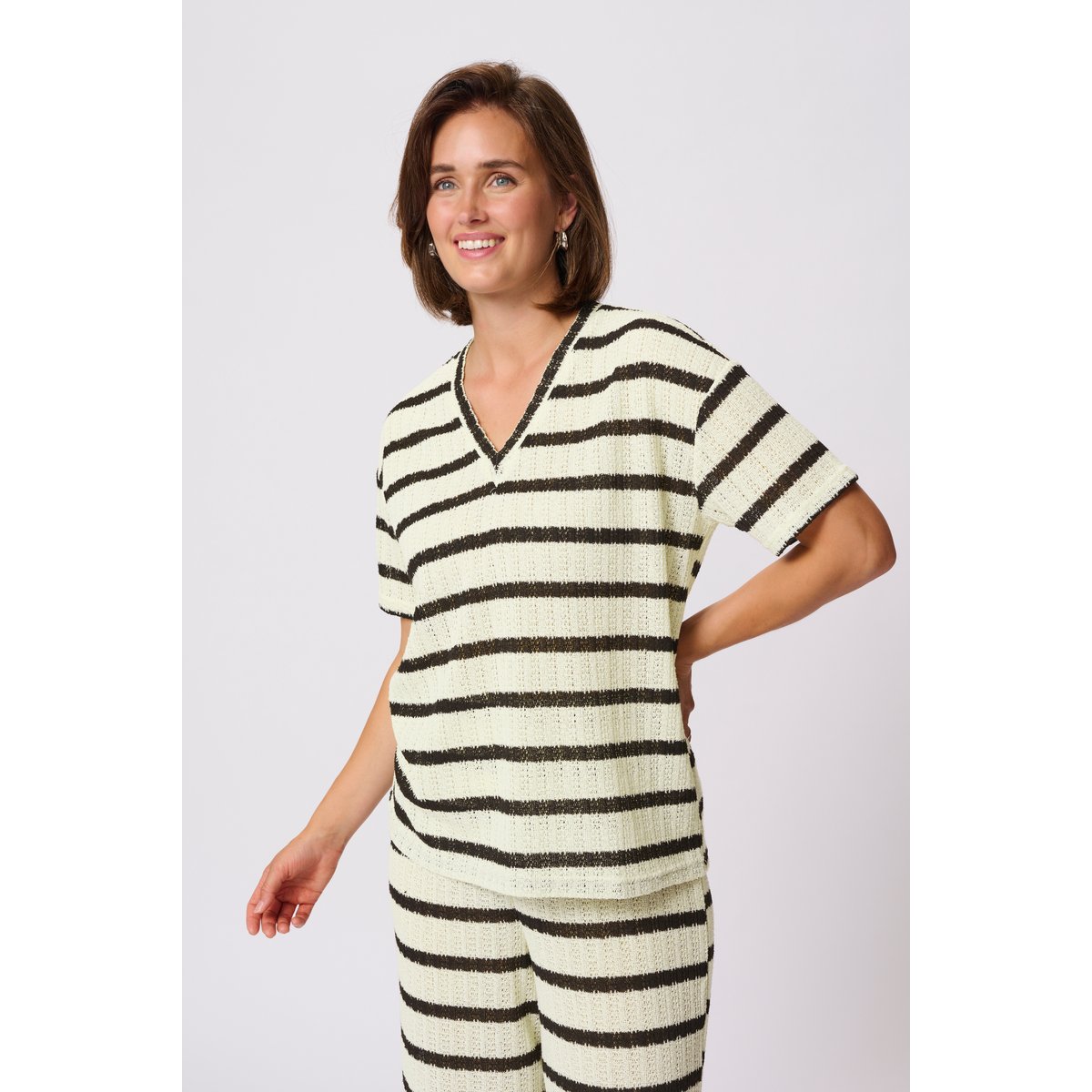 T-shirt blanc turtledove/noir stripe, KAFFE