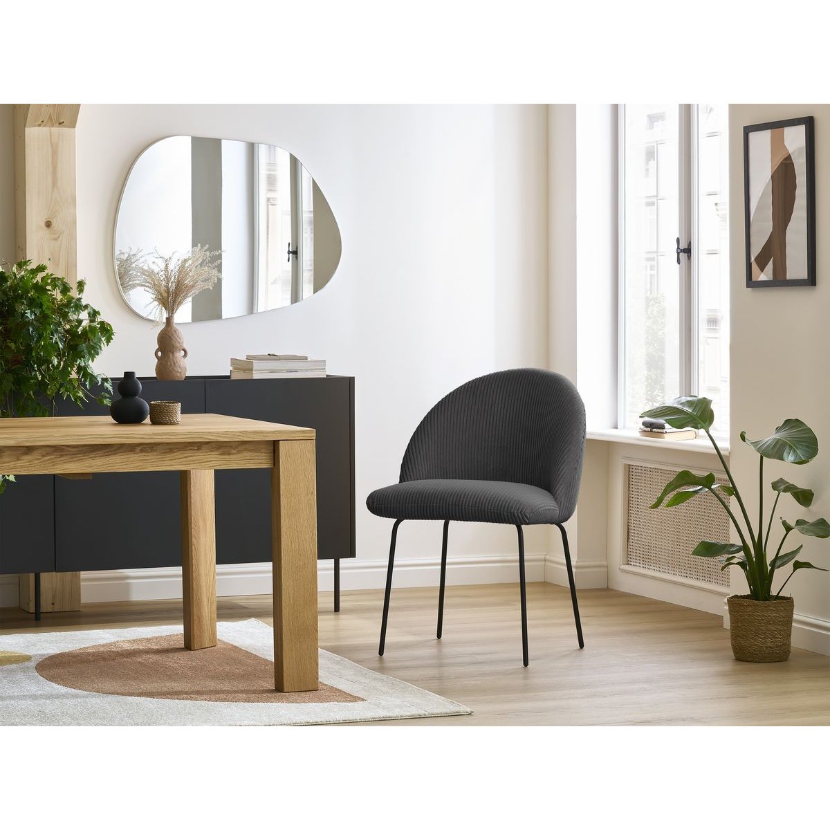 Chaise velours côtelé, LALIE gris foncé, BOBOCHIC