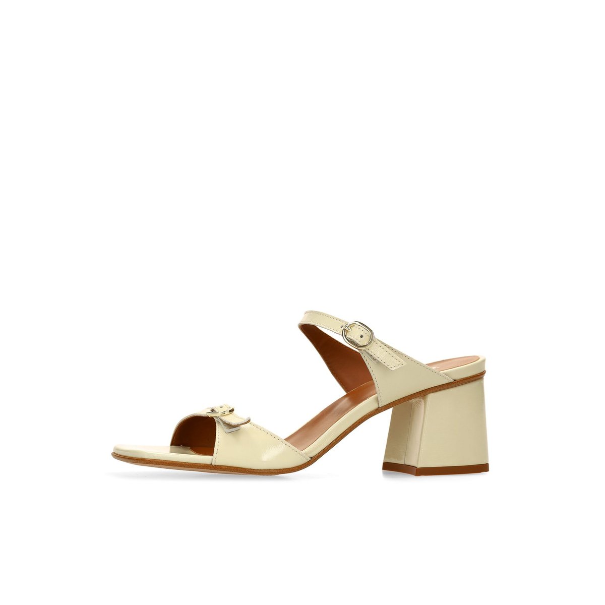Sandales à talon en cuir verni jaune, SACHA
