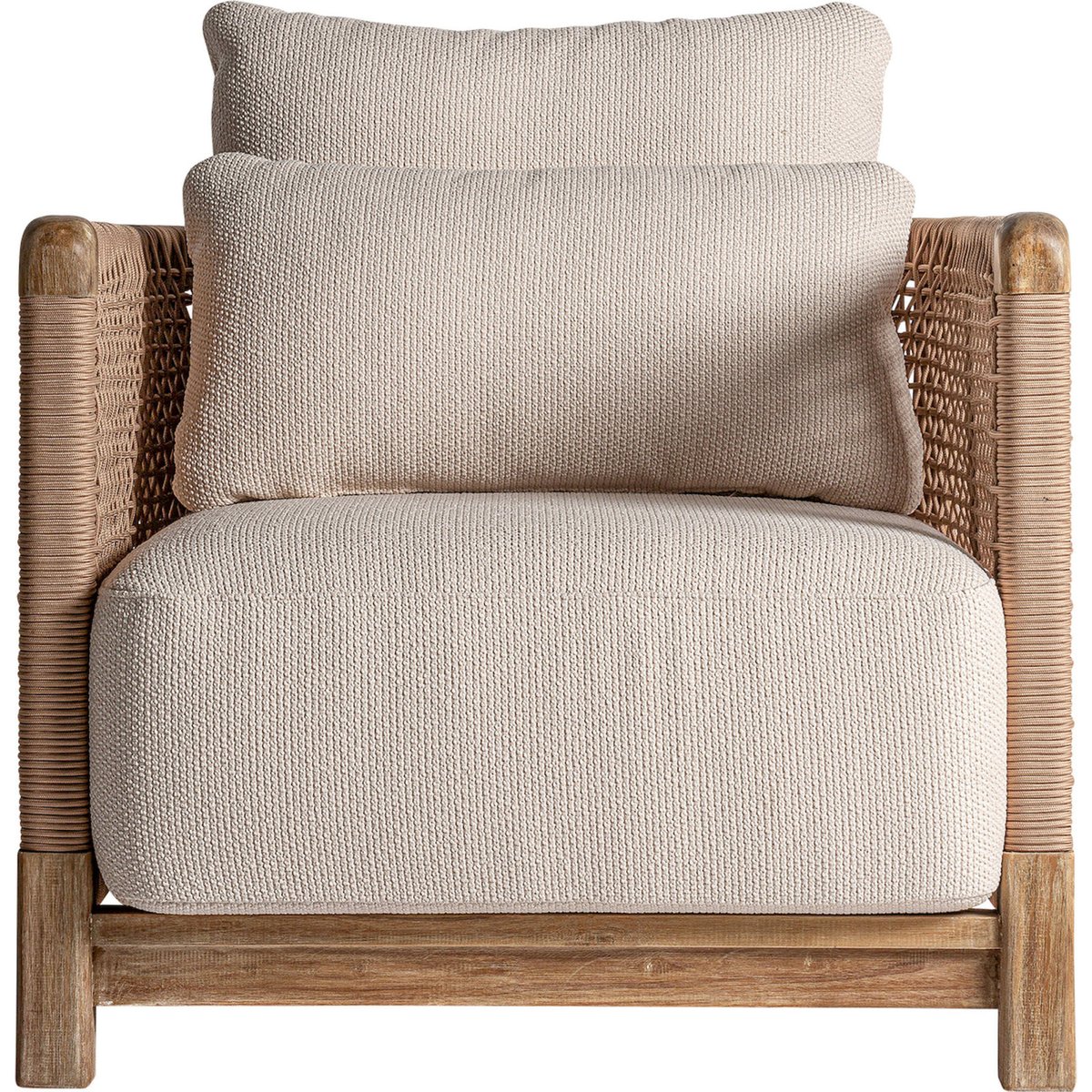 Fauteuil bohème en teck collection S.TRENA beige et bois naturel, RECOLLECTION